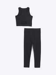 River Island Black Girls Active 100% Cotton Crop Top and Leggings Set - Image 2 of 4