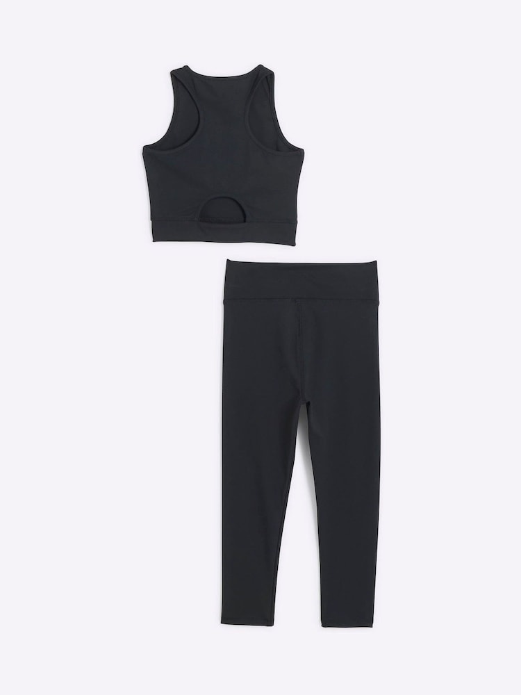 River Island Black Girls Active 100% Cotton Crop Top and Leggings Set - Image 2 of 4