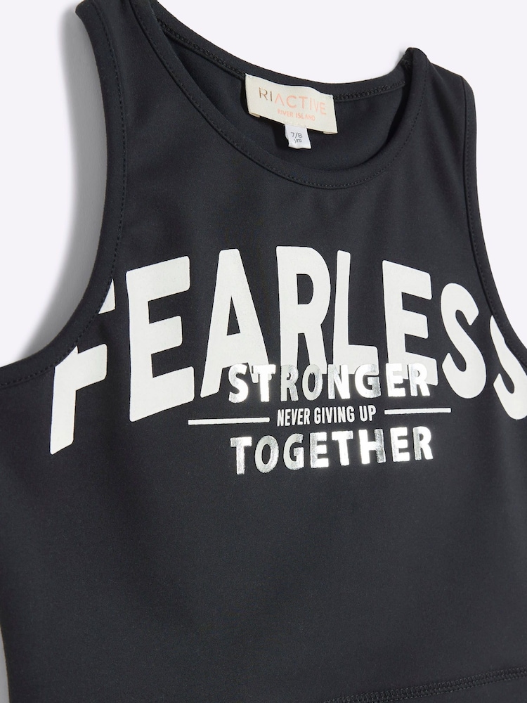 River Island Black Girls Active 100% Cotton Crop Top and Leggings Set - Image 3 of 4