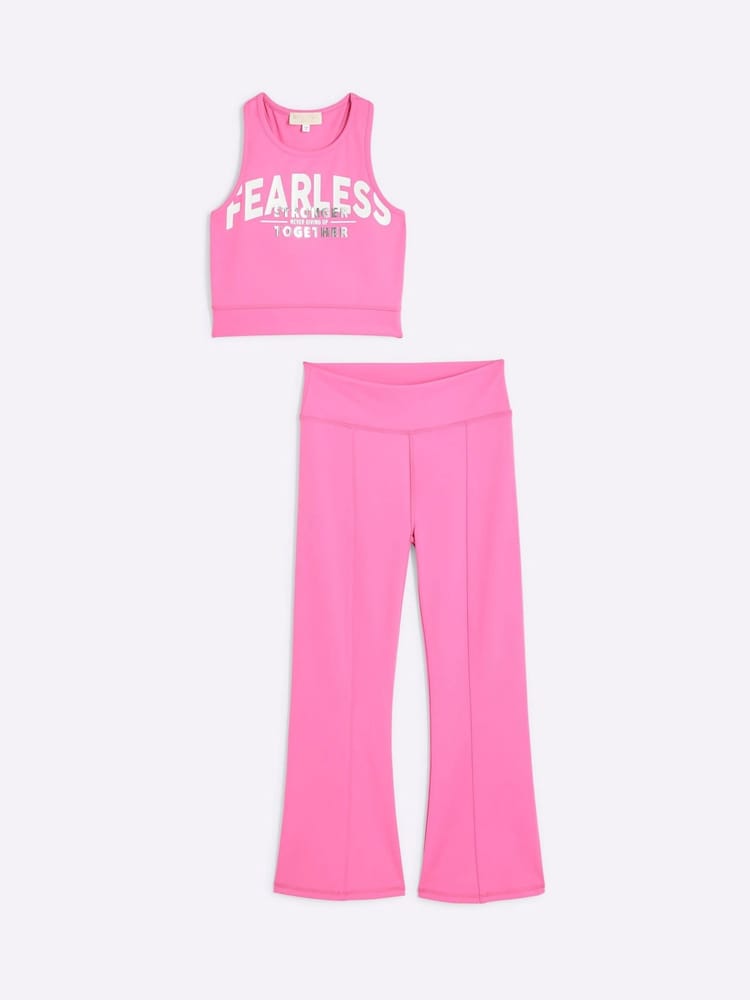 طقم رياضي من بنطلون ضيق ورداء علوي ضيق وقصير قطن 100% للبنات من River Island - صورة 1 من 4 طقم رياضي من بنطلون ضيق ورداء علوي ضيق وقصير قطن 100% للبنات من River Island - صورة 1 من 4