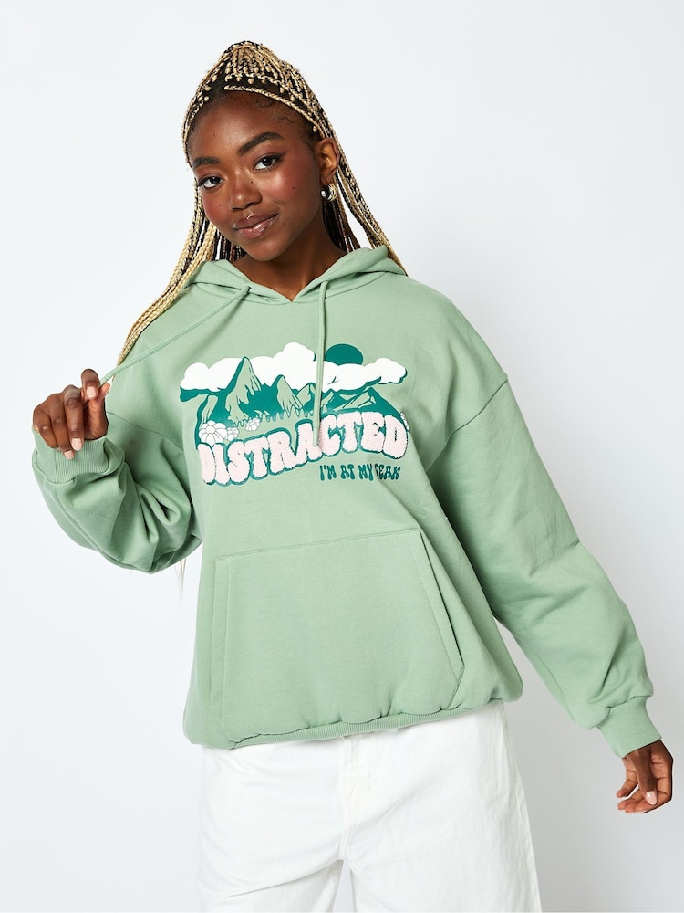 Distracted Hoodie in Sage Green - Image 2 of 4