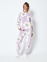 Happy Flower Fleece Pyjama Set in Lilac - Image 1 of 5
