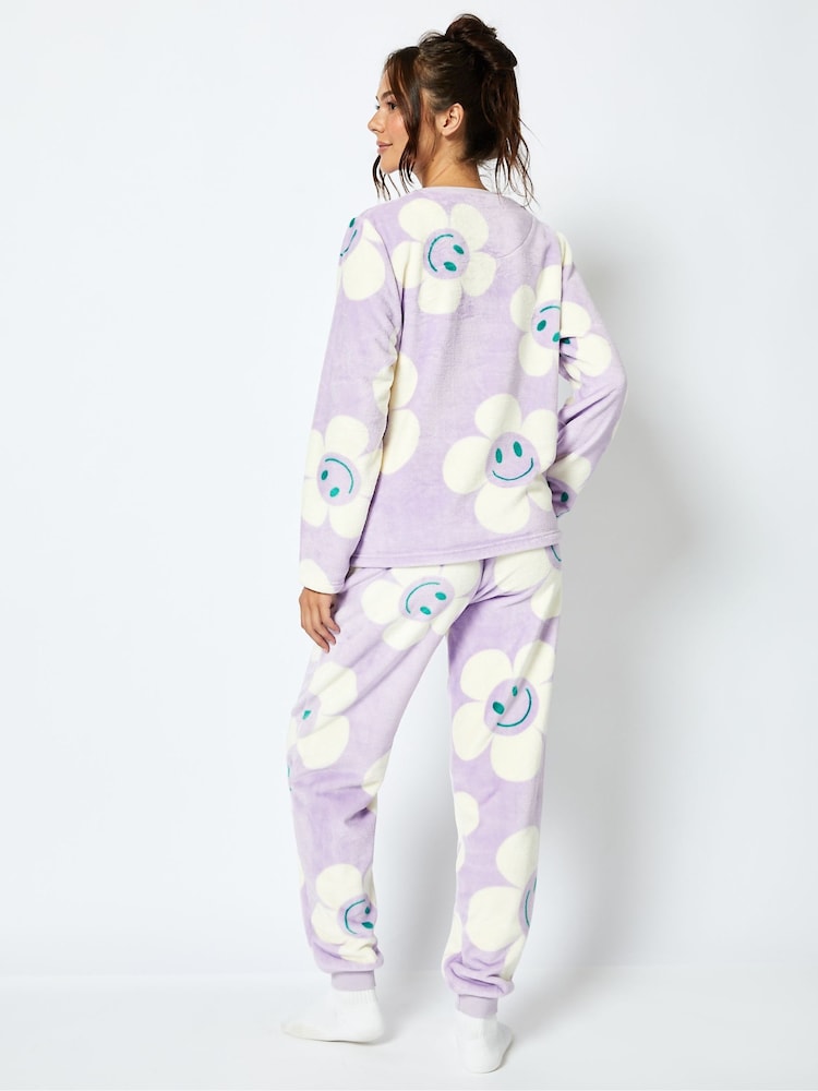 Happy Flower Fleece Pyjama Set in Lilac - Image 2 of 5