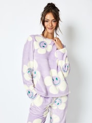 Happy Flower Fleece Pyjama Set in Lilac - Image 3 of 5