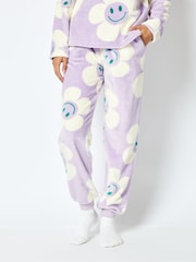 Happy Flower Fleece Pyjama Set in Lilac - Image 4 of 5
