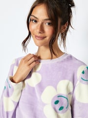 Happy Flower Fleece Pyjama Set in Lilac - Image 5 of 5