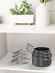 Ninja Grey ZEROSTICK Stackable 3-Piece Saucepan Set - Image 1 of 5