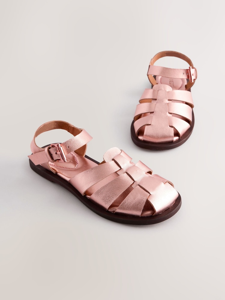 Rose Gold Metallic Leather Fisherman Sandals - Image 1 of 9