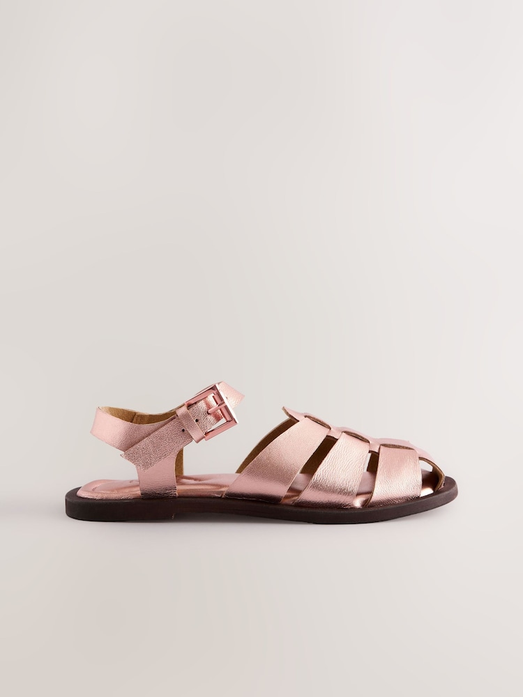 Rose Gold Metallic Leather Fisherman Sandals - Image 2 of 9