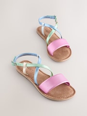 Rainbow Metallic Leather Strappy Buckle Fastening Sandals - Image 1 of 5