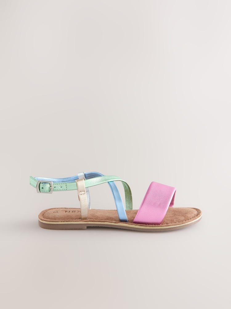 Rainbow Metallic Leather Strappy Buckle Fastening Sandals - Image 2 of 5