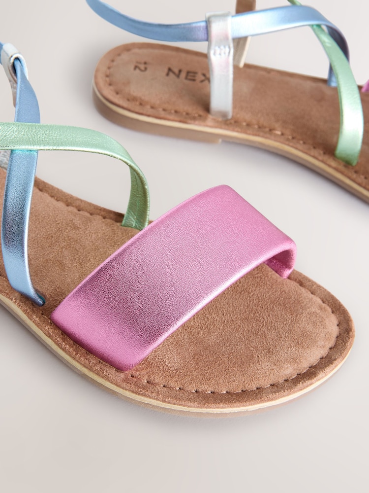 Rainbow Metallic Leather Strappy Buckle Fastening Sandals - Image 3 of 5