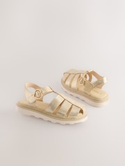 Gold Metallic Standard Fit (F) Chunky Fisherman Sandals - Image 1 of 5