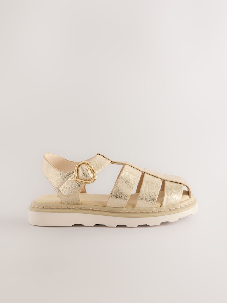 Gold Metallic Standard Fit (F) Chunky Fisherman Sandals - Image 2 of 5