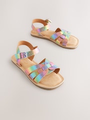 Rainbow Wide Fit (G) Leather Woven Sandals - Image 1 of 5