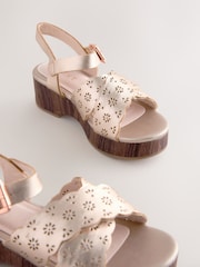 Cuero dorado rosa - Sandalias con cuña de corcho - Imagen 3 de 5
