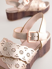 Cuero dorado rosa - Sandalias con cuña de corcho - Imagen 4 de 5