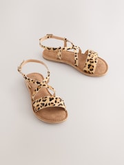 Animal Print Leather Strappy Buckle Fastening Sandals - Image 1 of 5