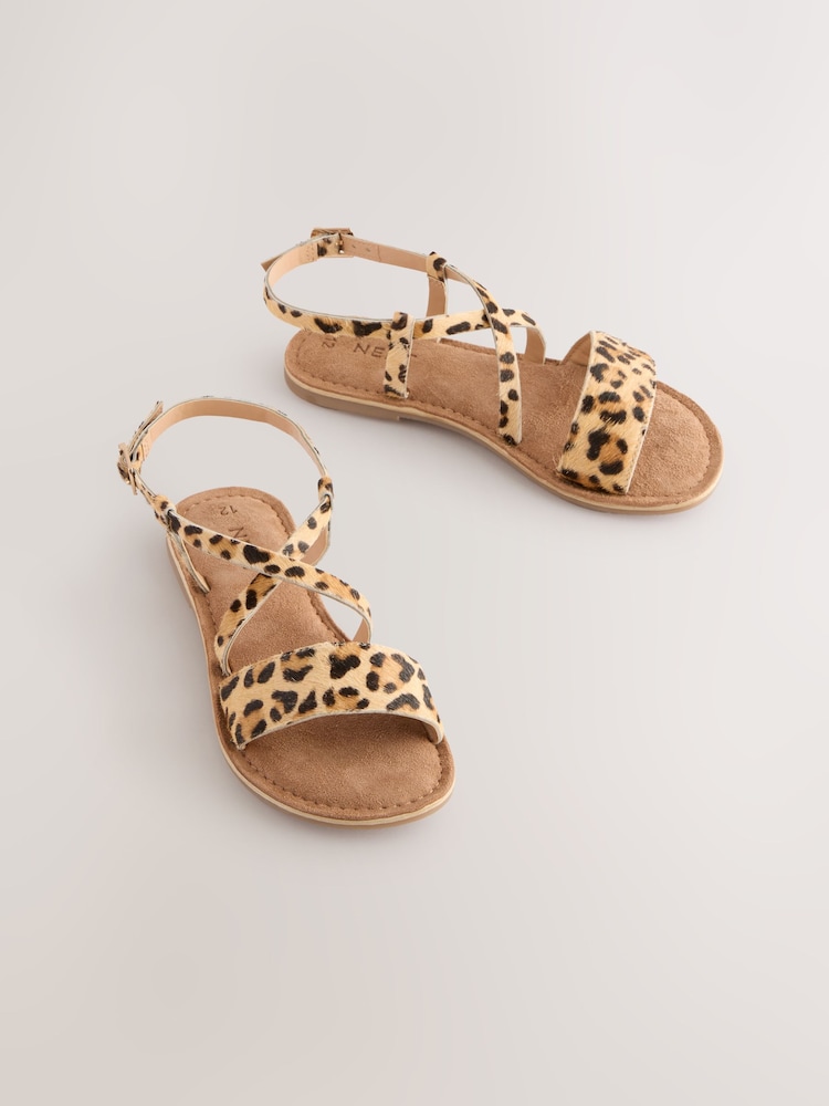 Animal Print Leather Strappy Buckle Fastening Sandals - Image 1 of 5