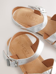 Silver Wide Fit (G) Leather Woven Sandals - Image 5 of 5