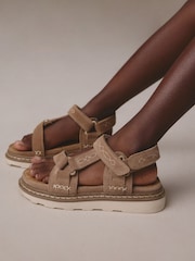 Tan Brown Suede Trekker Touch Fastening Sandals - Image 1 of 8