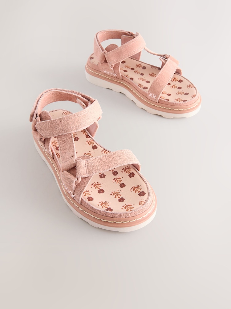 Dusky Pink Suede Trekker Touch Fastening Sandals - Image 1 of 4