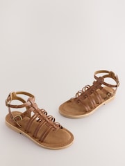 Tan Brown Leather Gladiator Sandals - Image 1 of 6