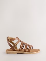 Tan Brown Leather Gladiator Sandals - Image 2 of 6