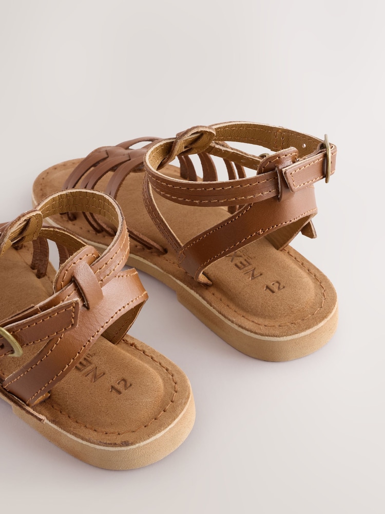Tan Brown Leather Gladiator Sandals - Image 3 of 6