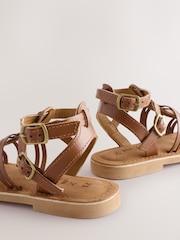 Tan Brown Leather Gladiator Sandals - Image 5 of 6