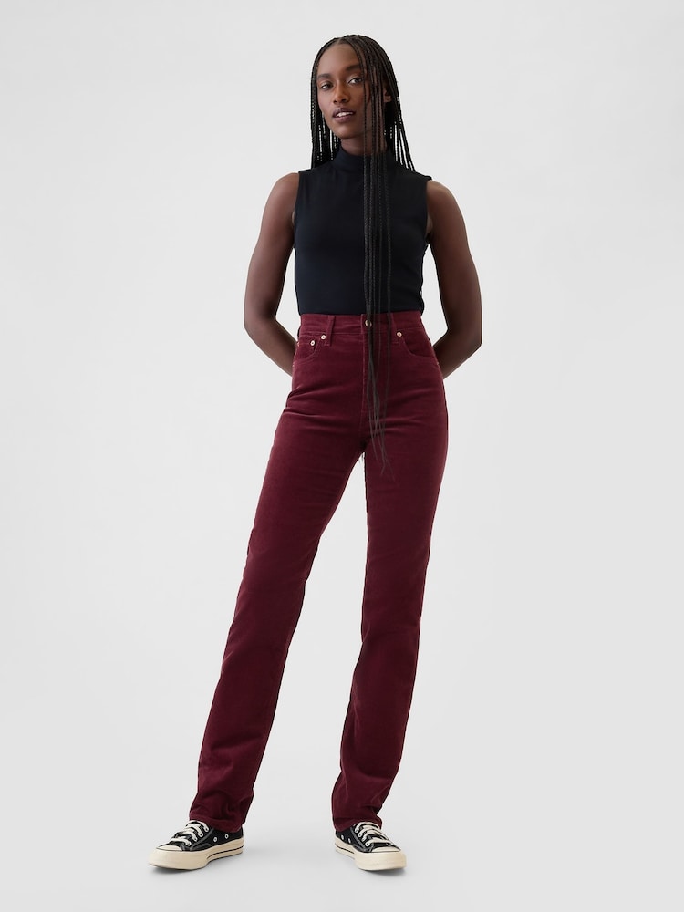 Gap Burgundy Red High Waisted Corduroy 90s Straight Trousers - Image 1 of 6