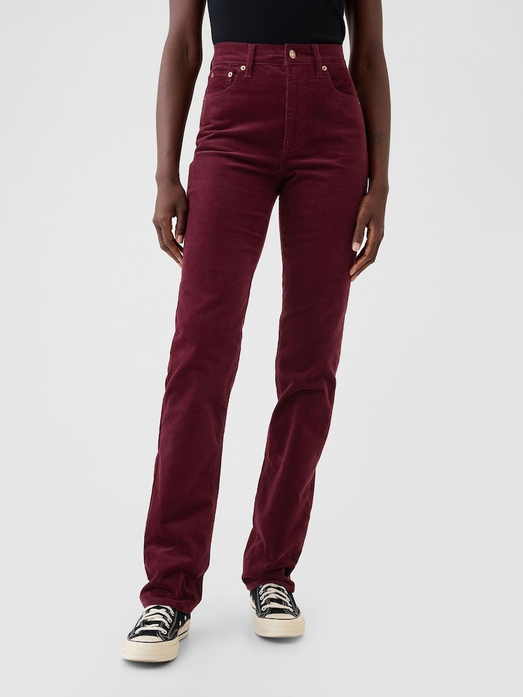 Gap Burgundy Red High Waisted Corduroy 90s Straight Trousers - Image 2 of 6