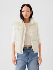 Gap Cream Logo Cropped Puffer Gilet Jacket - Image 1 of 5