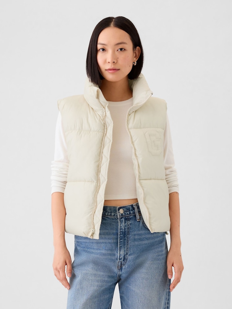 Gap Cream Logo Cropped Puffer Gilet Jacket - Image 1 of 5