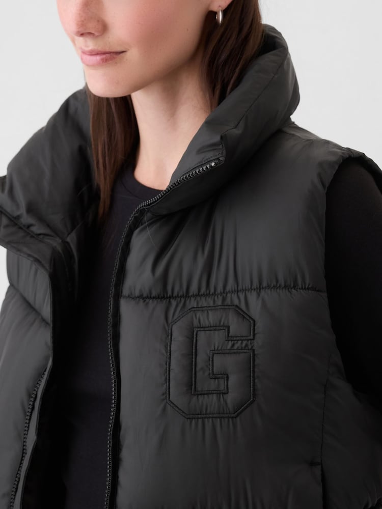 Gap Black Logo Cropped Puffer Gilet Jacket - Image 4 of 5