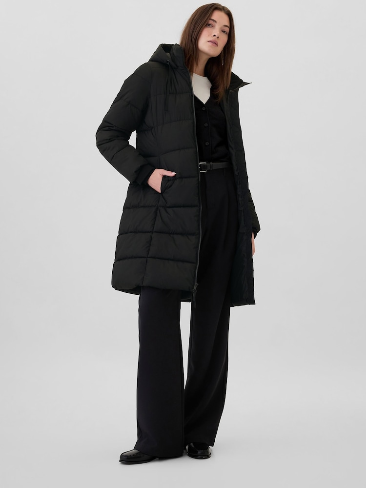 Gap Black Logo Long Puffer Coat - Image 1 of 5