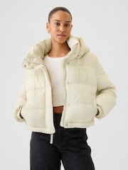 Gap Cream Logo Heavyweight Puffer Coat - Image 1 of 6