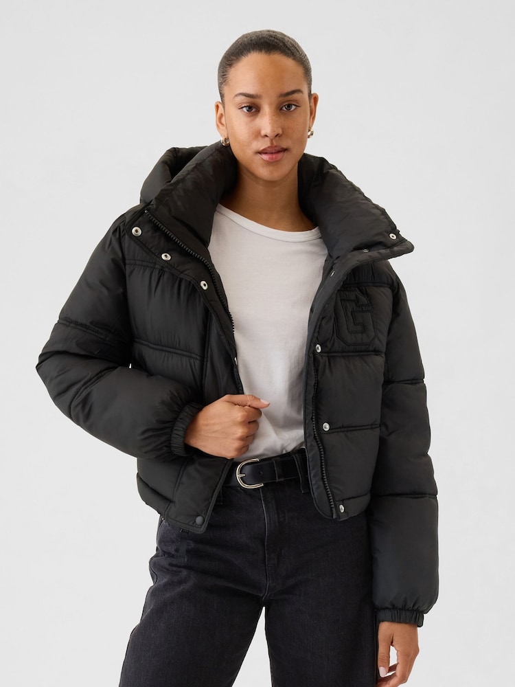 Gap Black Logo Heavyweight Puffer Coat - Image 1 of 6