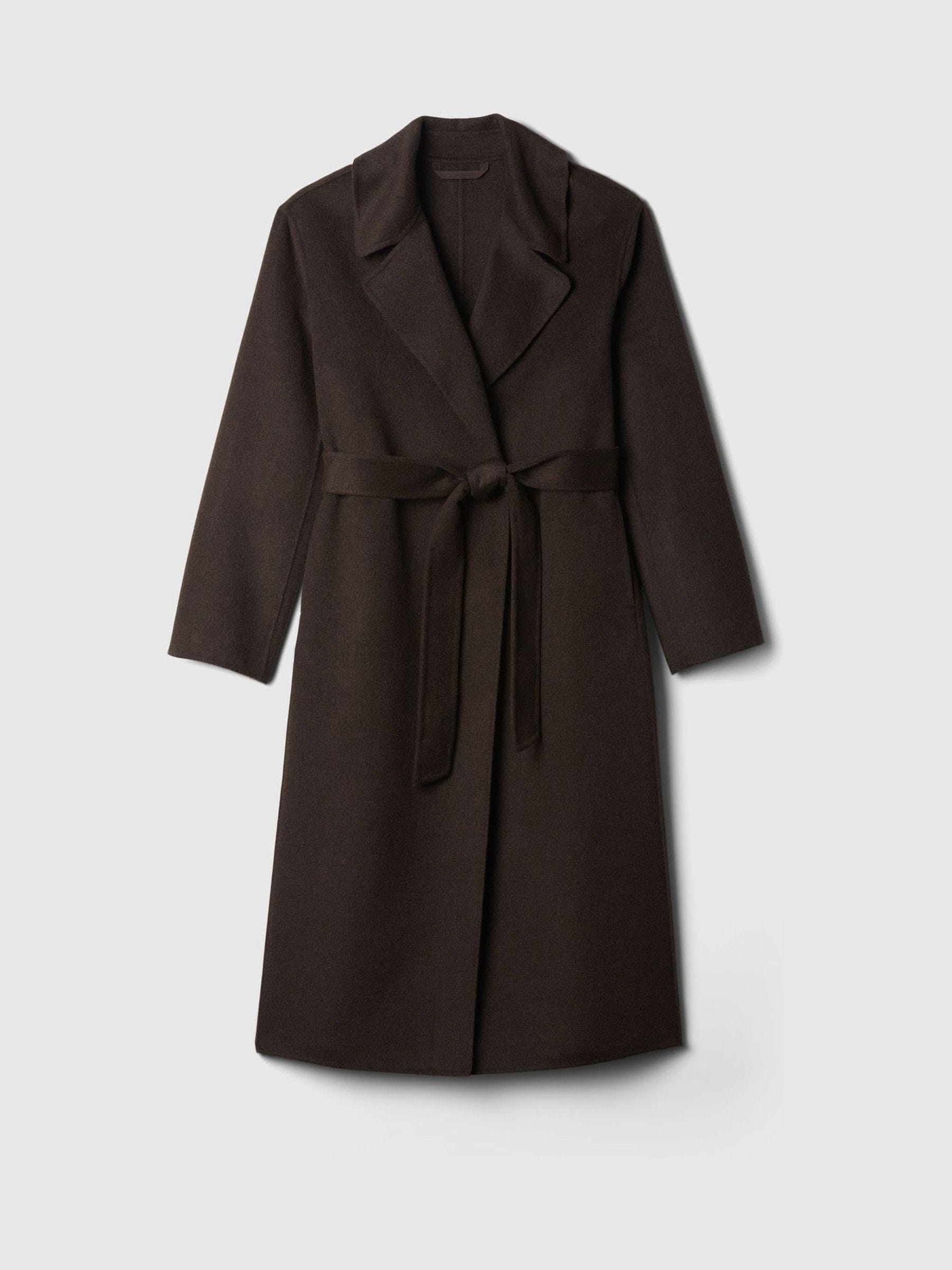 Belted wool blend trench coat clearance
