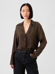 Gap Brown Satin Perfect Shirt - Image 1 of 5