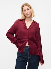 Gap Red Satin Perfect Shirt - Image 1 of 5