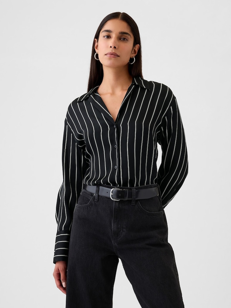 Gap Black Satin Perfect Shirt - Image 1 of 5