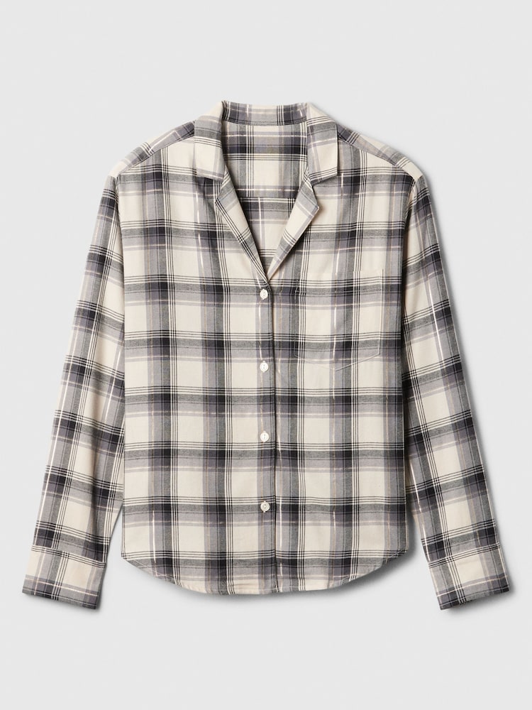 Gap Cream Matching Family Christmas Relaxed Flannel Pyjama Shirt - Image 4 of 4