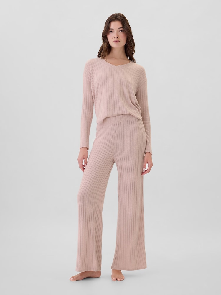 Roze - Gap ruimvallende geribbelde pyjamabroek met wijde pijpen - Image 1 of 4