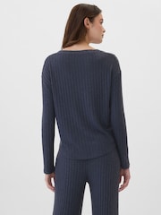 Donkerblauw - Gap relaxed geribde pyjamatop met V-hals - Image 2 of 4