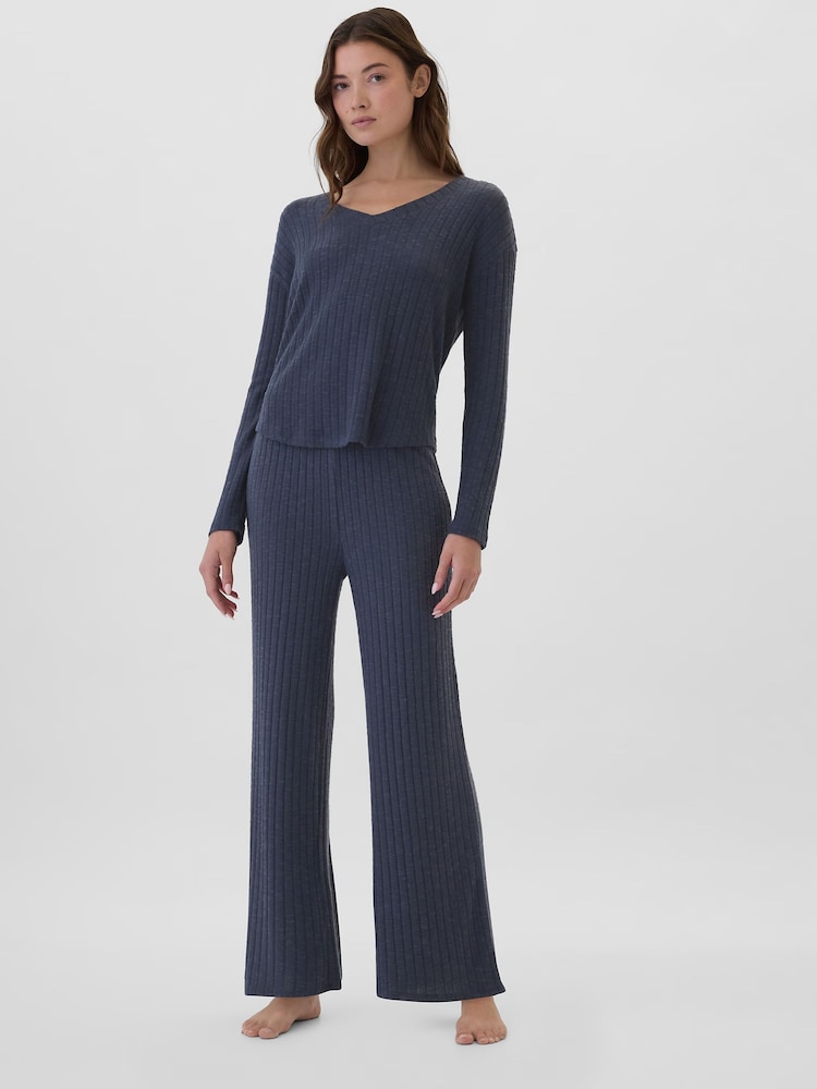Donkerblauw - Gap relaxed geribde pyjamatop met V-hals - Image 3 of 4