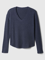 Donkerblauw - Gap relaxed geribde pyjamatop met V-hals - Image 4 of 4