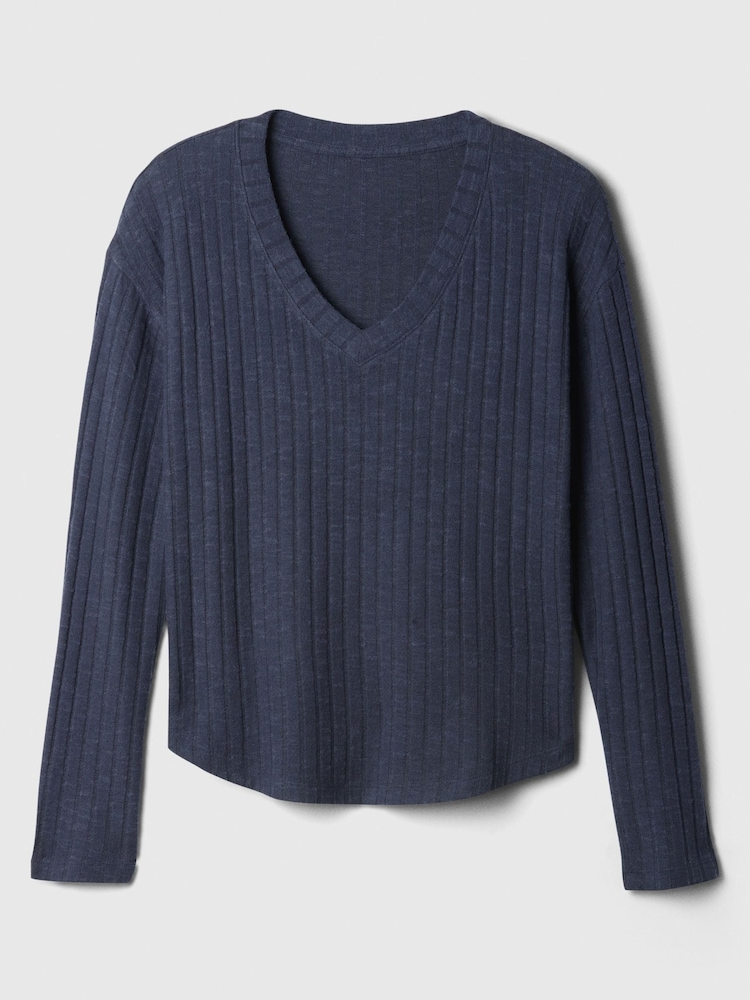 Donkerblauw - Gap relaxed geribde pyjamatop met V-hals - Image 4 of 4