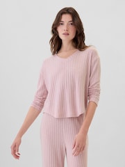 Roze - Gap relaxed geribde pyjamatop met V-hals - Image 1 of 4