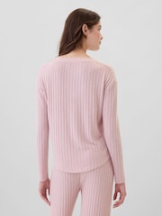 Roze - Gap relaxed geribde pyjamatop met V-hals - Image 2 of 4